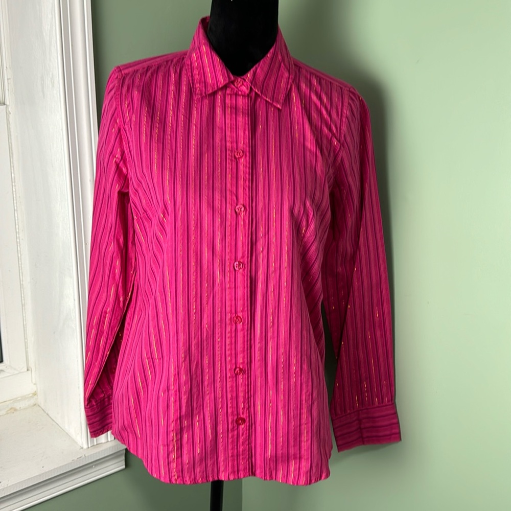 NWT pink, and gold button down shirt